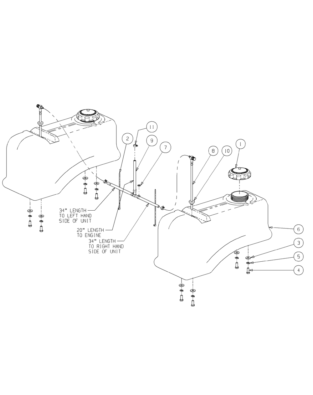 Fuel Tank Assembly Diagram and Parts List for M72-KW 53AI8CTZ750-37HP-OHV Cub Cadet Lawn Tractor